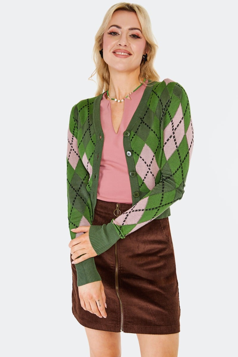 Argyle V-Neck Cardigan, Green