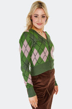Argyle V-Neck Cardigan, Green