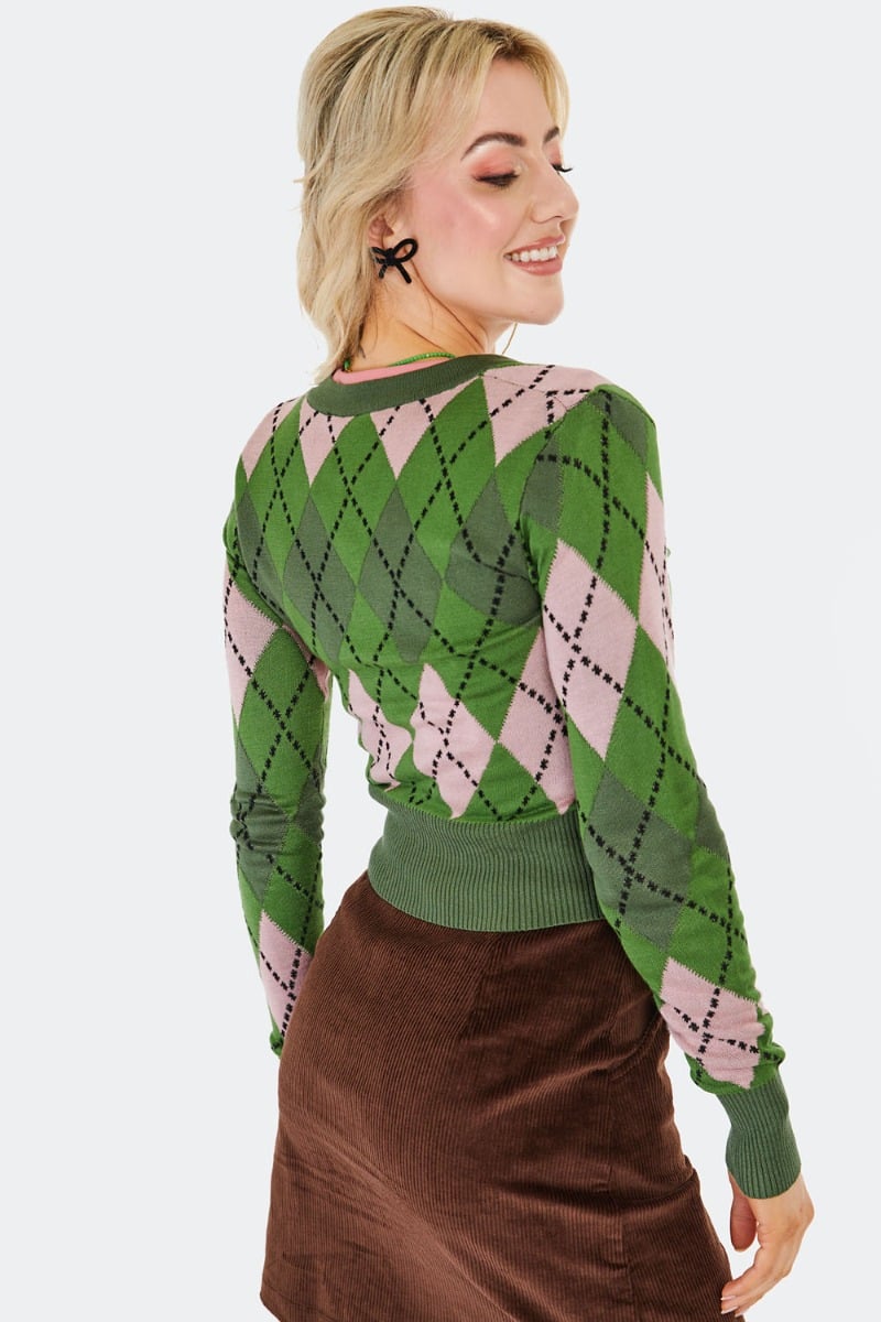 Argyle V-Neck Cardigan, Green