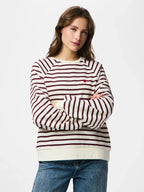 Greta Long-Sleeved Embellished Sweatshirt, Cloud Dancer and Tawny Port Stripes