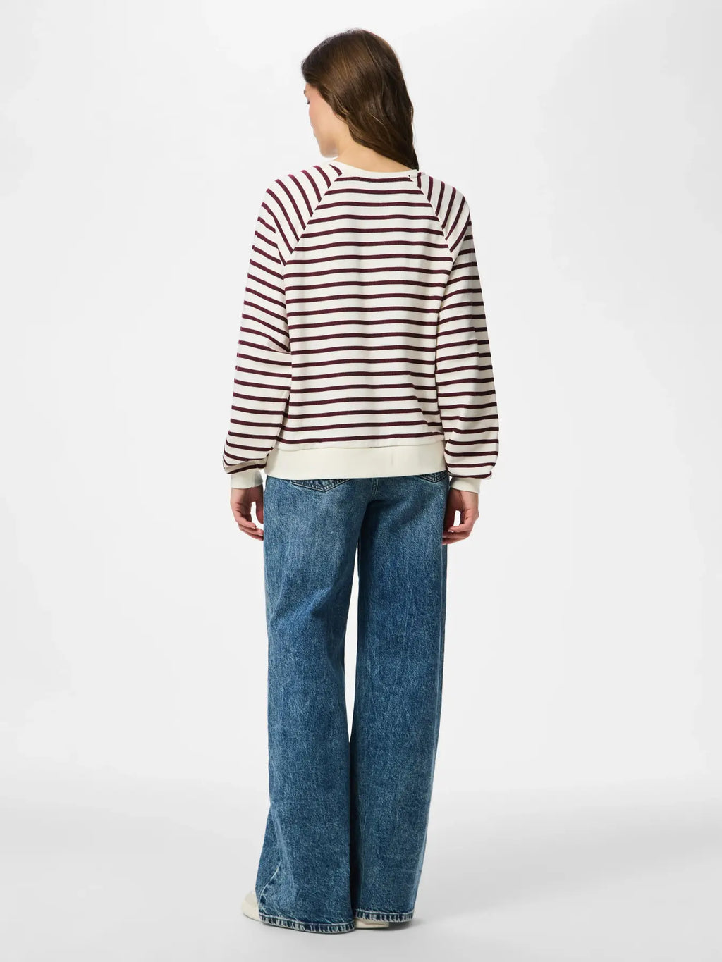 Greta Long-Sleeved Embellished Sweatshirt, Cloud Dancer and Tawny Port Stripes