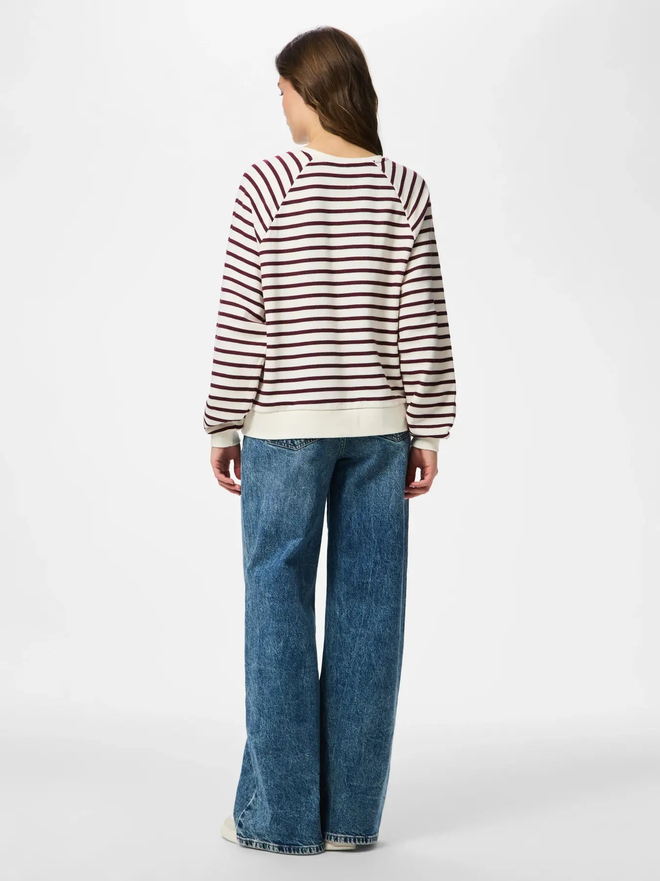 Greta Long-Sleeved Embellished Sweatshirt, Cloud Dancer and Tawny Port Stripes