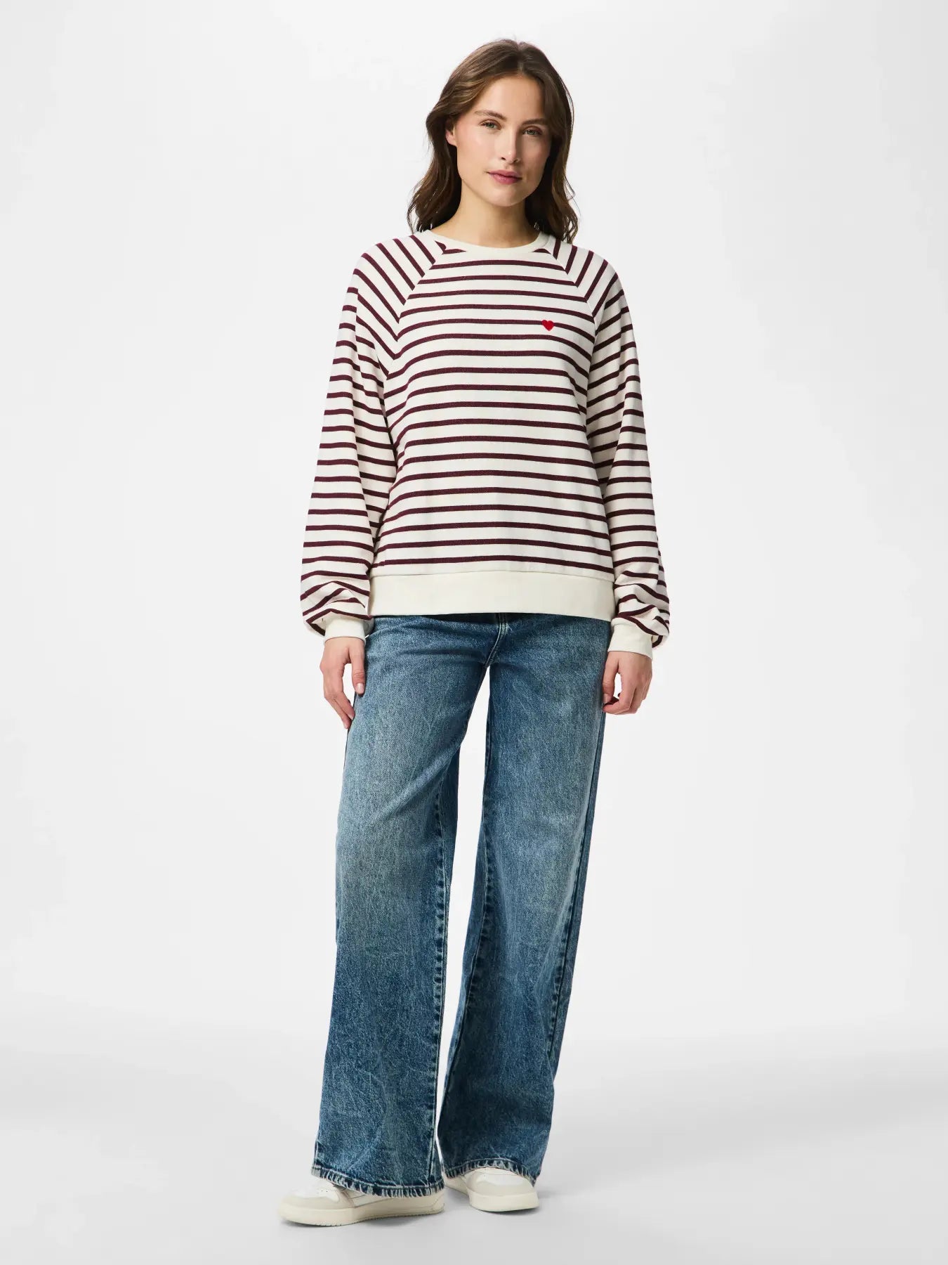 Greta Long-Sleeved Embellished Sweatshirt, Cloud Dancer and Tawny Port Stripes