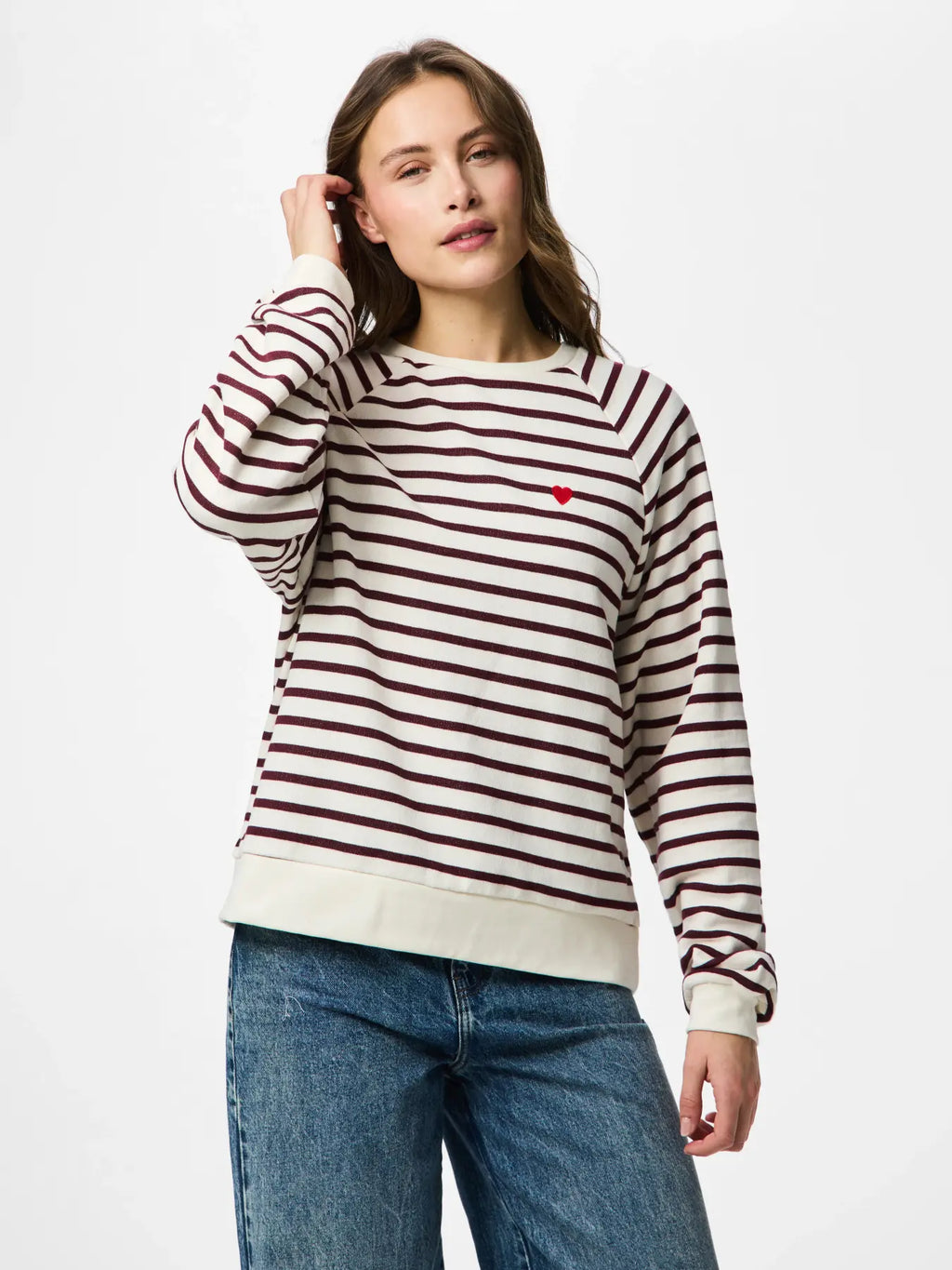 Greta Long-Sleeved Embellished Sweatshirt, Cloud Dancer and Tawny Port Stripes
