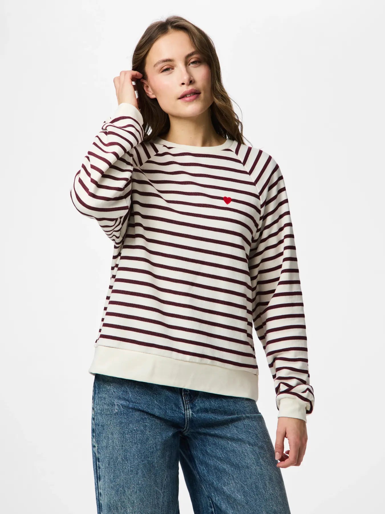 Greta Long-Sleeved Embellished Sweatshirt, Cloud Dancer and Tawny Port Stripes