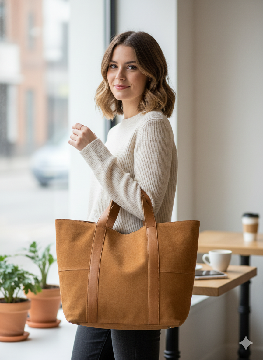 Jasmin Suede Shopper Bag, Cognac