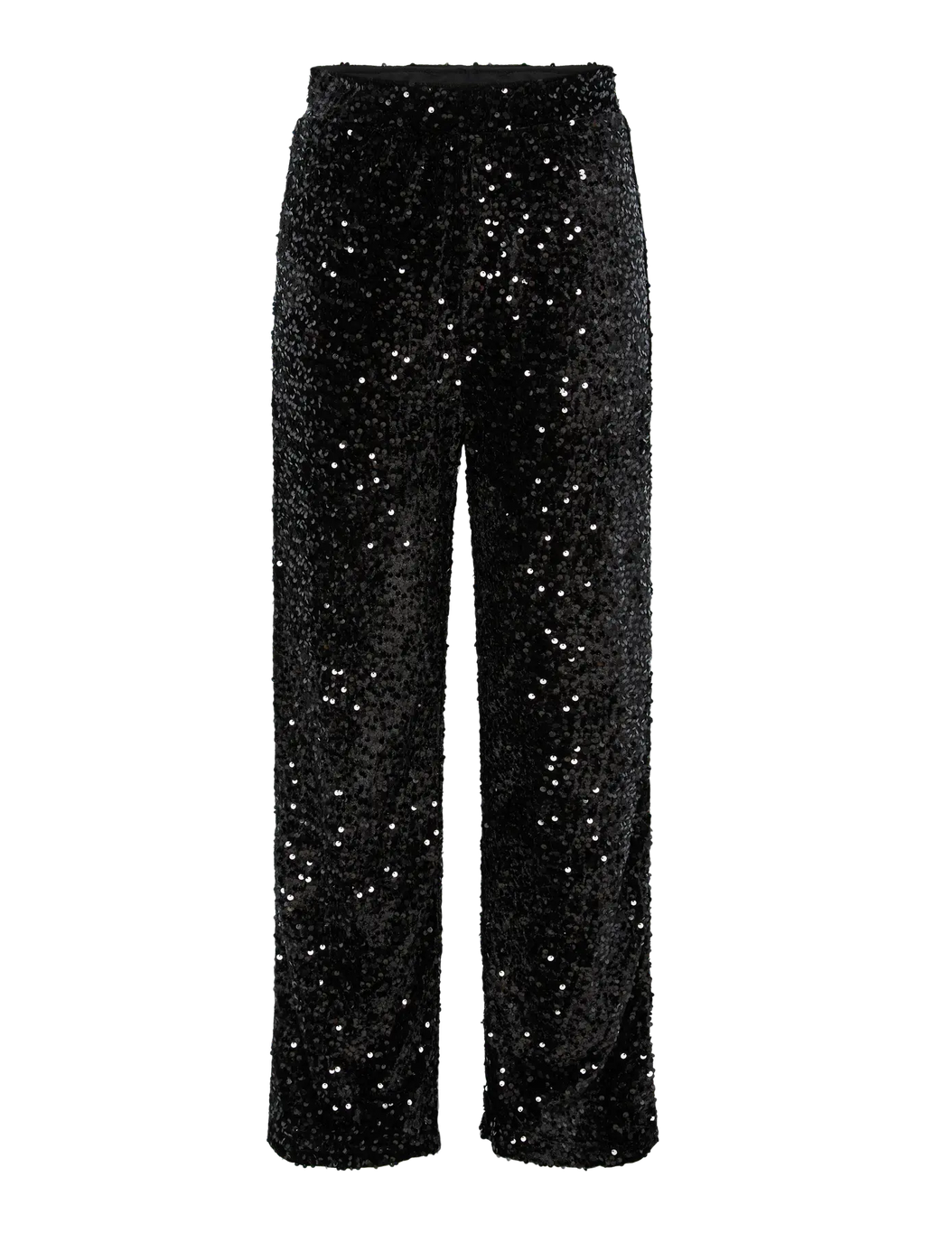 Kam High-Waisted Wide Trouser, Black Sequins