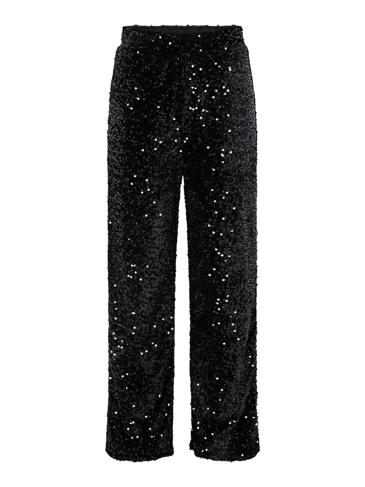 Back product view of Kam black sequinned trousers.
