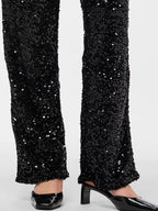 Kam High-Waisted Wide Trouser, Black Sequins