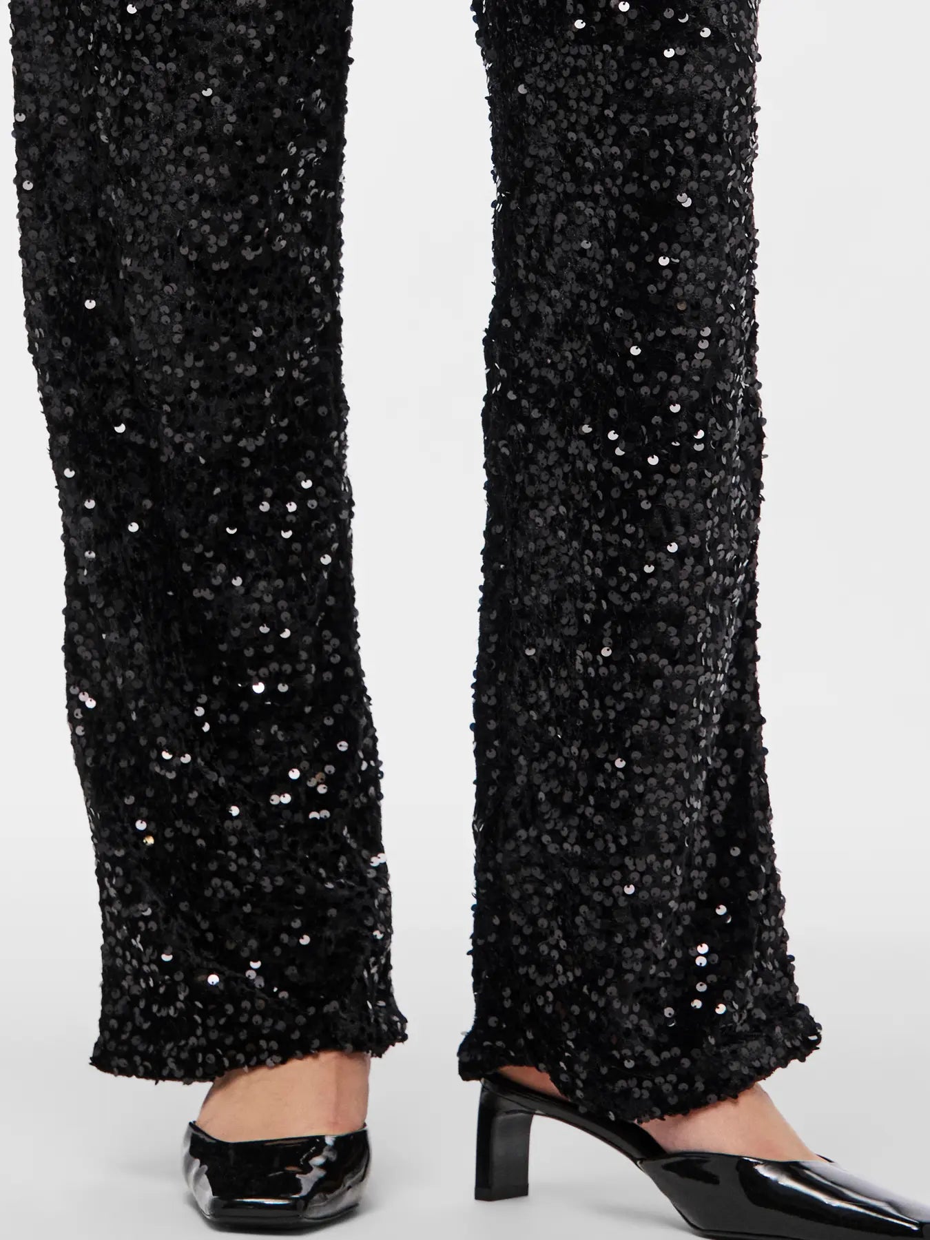 Kam High-Waisted Wide Trouser, Black Sequins
