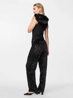 Kam High-Waisted Wide Trouser, Black Sequins