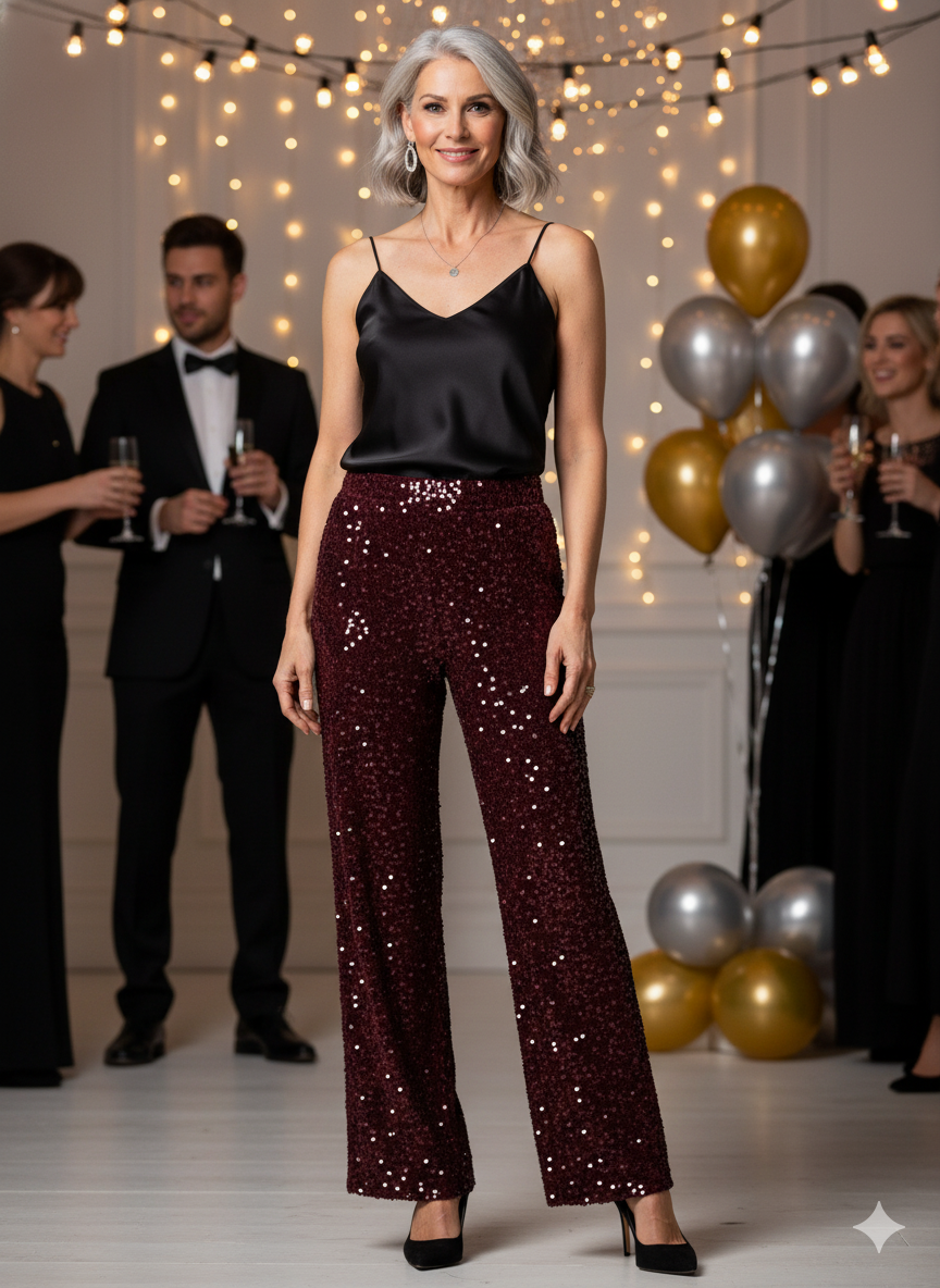 Kam Sequinned Wide Pant, Tawny Port