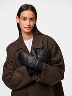 Nellie Leather Mittens, Black