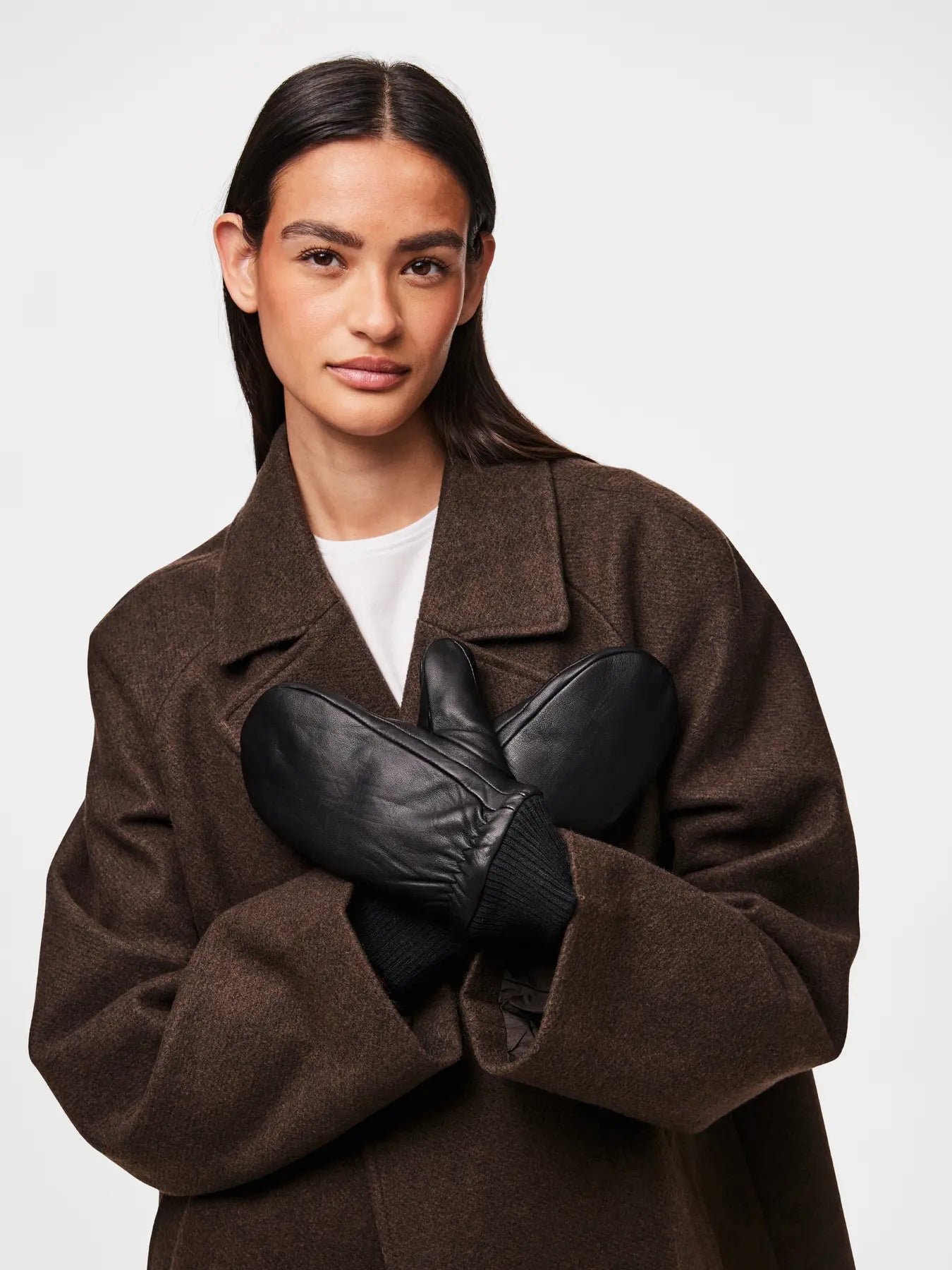 Nellie Leather Mittens, Black