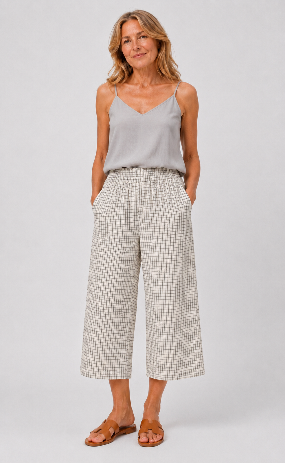 Pia High-Waisted Crop Trouser, Birch Check