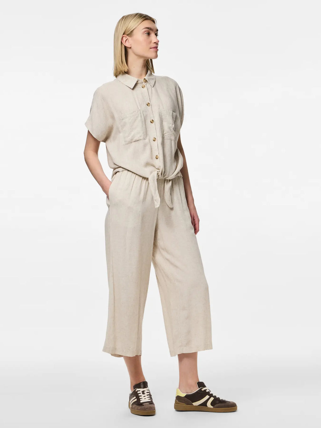 Pia High-Waisted Crop Trouser, Birch Melange