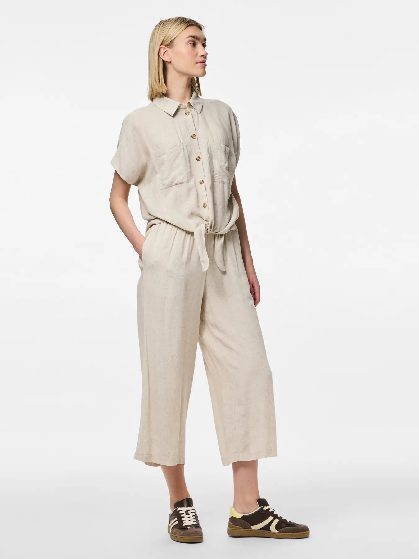 Pia High-Waisted Crop Trouser, Birch Melange