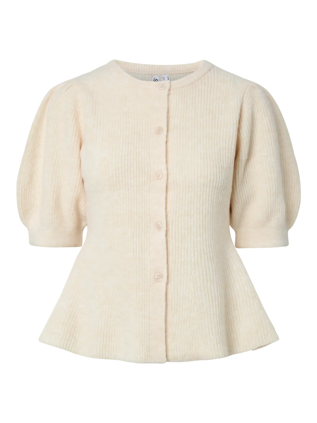 Sally Short-Sleeved Puff Knit Cardigan, Birch Melange
