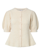 Sally Short-Sleeved Puff Knit Cardigan, Birch Melange