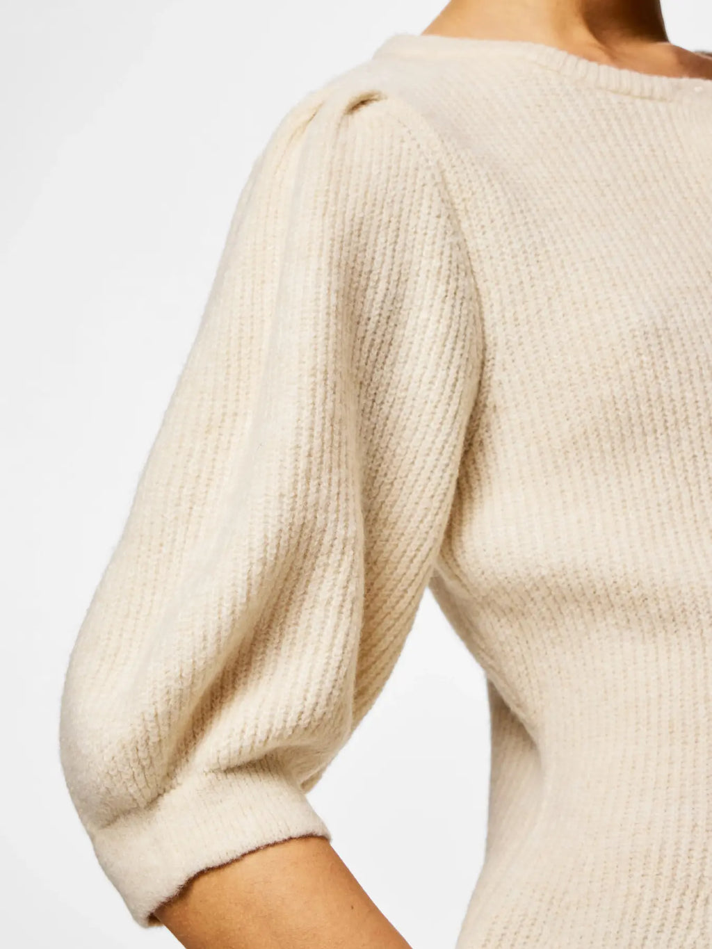 Sally Short-Sleeved Puff Knit Cardigan, Birch Melange