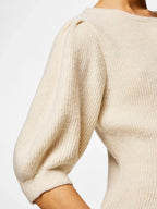 Sally Short-Sleeved Puff Knit Cardigan, Birch Melange