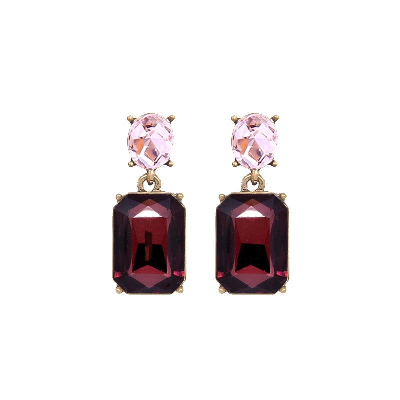 Oval Twin Gem Post Earring, Burgundy & Pink