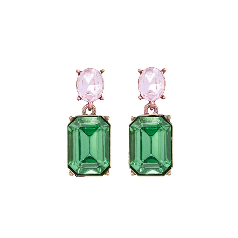 Oval Twin Gem Post Earring, Green & Baby Pink