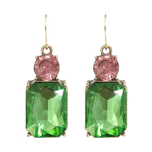 Twin Gem Earring, Green & Pink