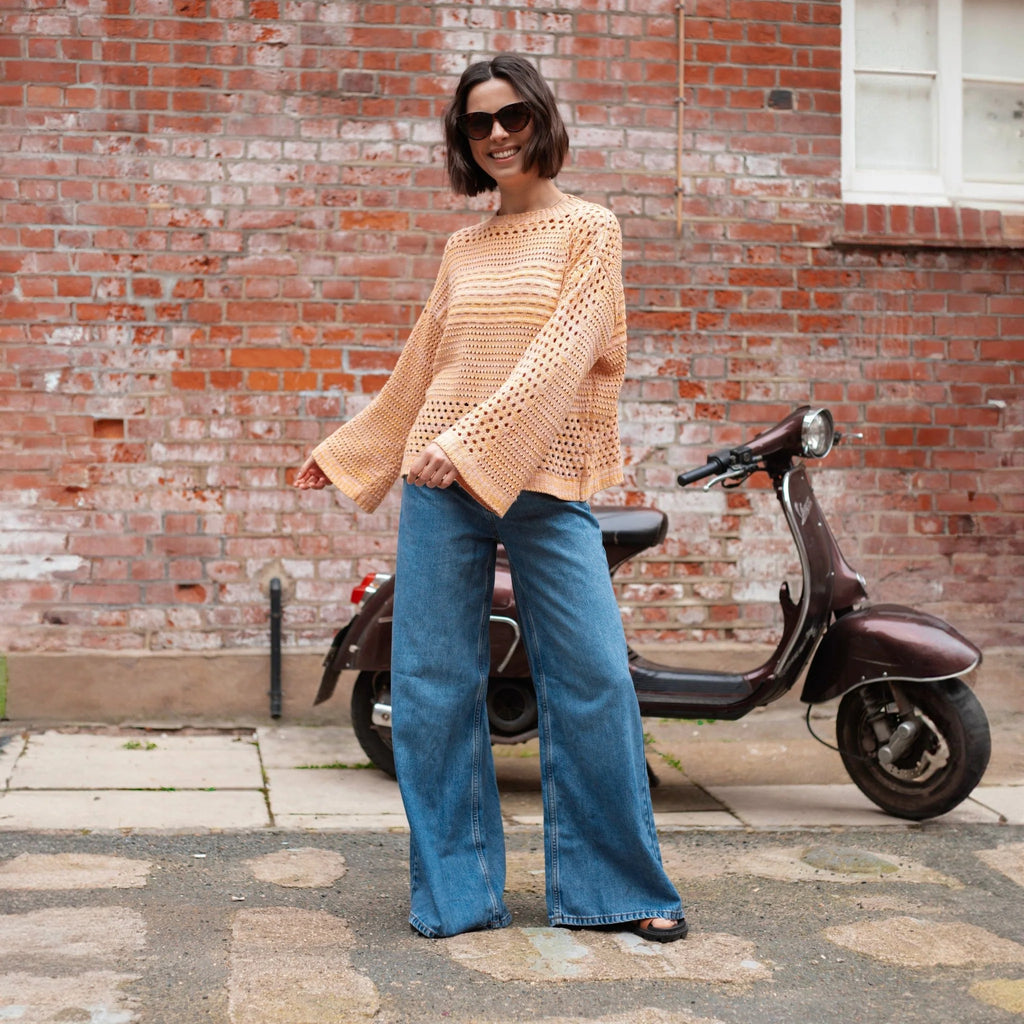 Gala Pointelle Wide Sleeve Jumper, Orange