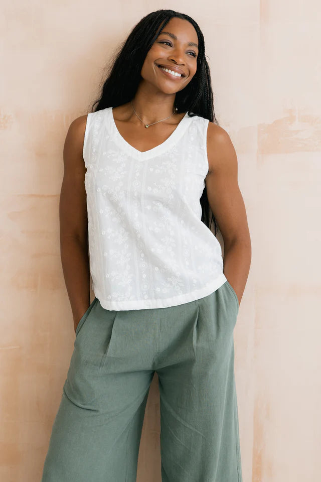 Alicia Embroidered Cotton Vest, White