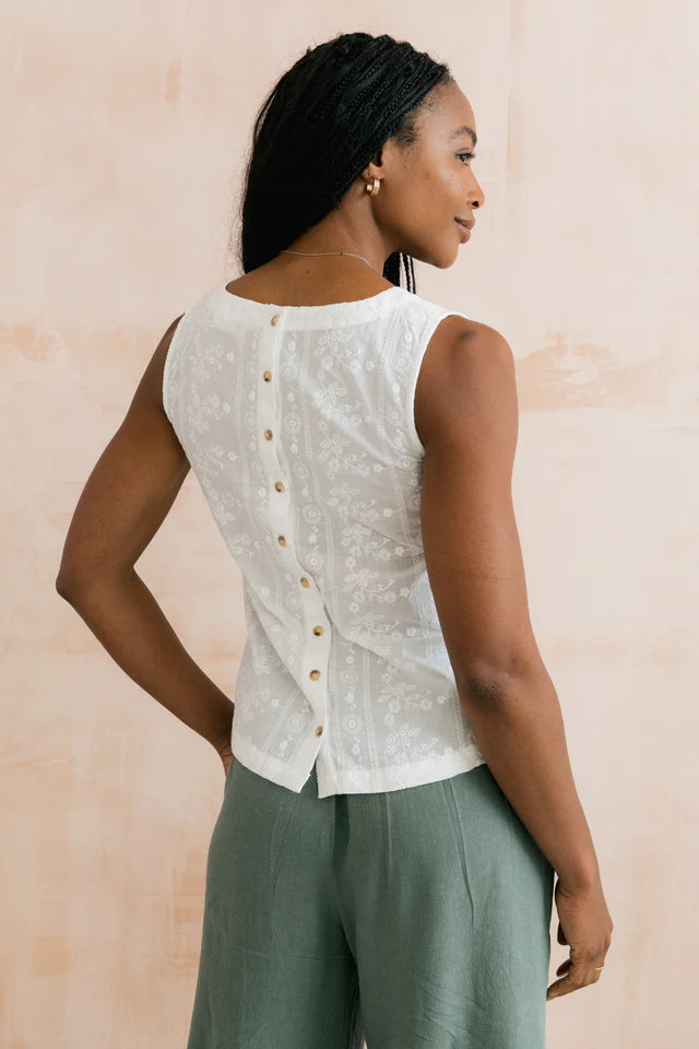 Alicia Embroidered Cotton Vest, White
