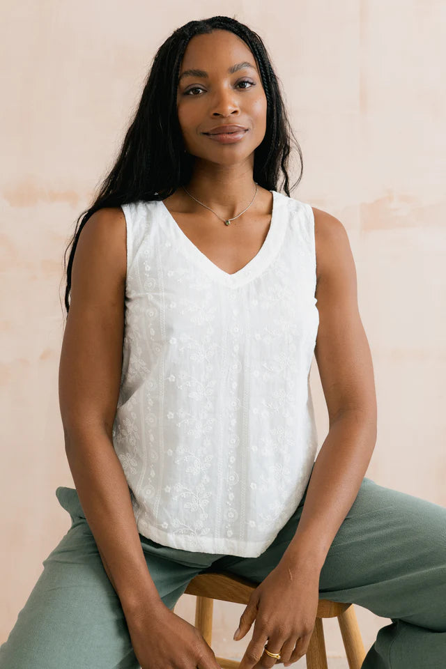 Alicia Embroidered Cotton Vest, White