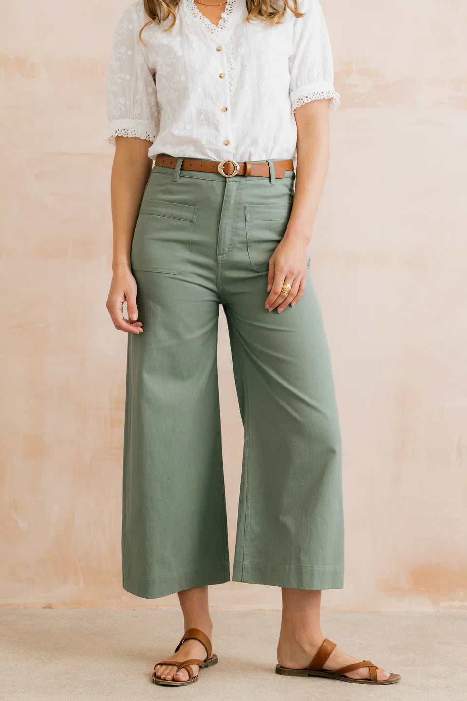Amelia Cropped Wide Leg Trousers, Laurel Green