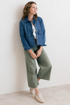 Amelia Cropped Wide Leg Trousers, Laurel Green