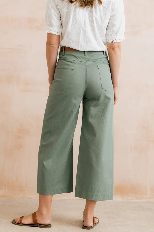Amelia Cropped Wide Leg Trousers, Laurel Green