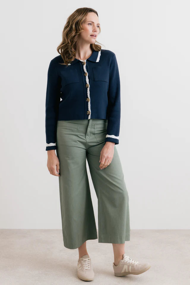 Amelia Cropped Wide Leg Trousers, Laurel Green