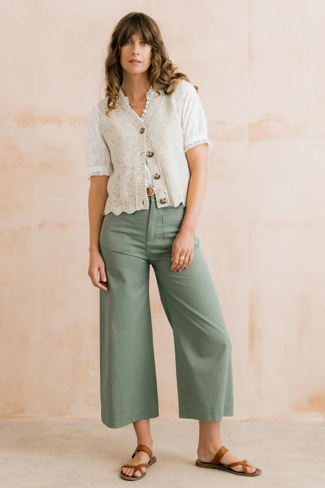 Amelia Cropped Wide Leg Trousers, Laurel Green