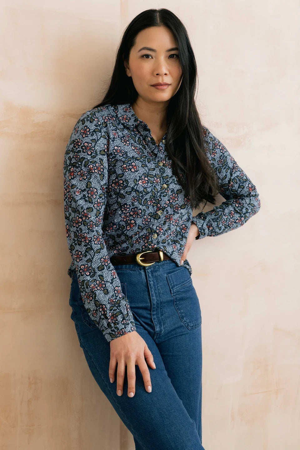 Bowbridge Printed Organic Cotton Jersey Shirt, Blue