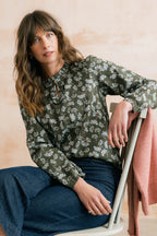 Emily Textured Crepe Printed Blouse, Olive