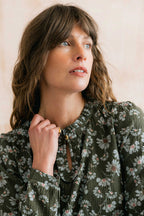 Emily Textured Crepe Printed Blouse, Olive