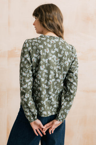 Emily Textured Crepe Printed Blouse, Olive