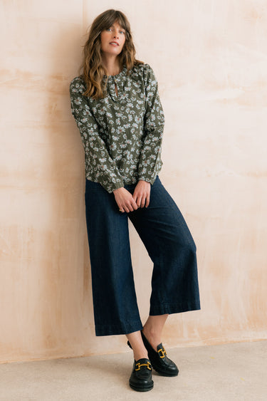 Emily Textured Crepe Printed Blouse, Olive