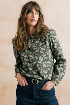 Emily Textured Crepe Printed Blouse, Olive