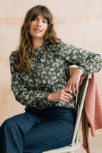 Emily Textured Crepe Printed Blouse, Olive