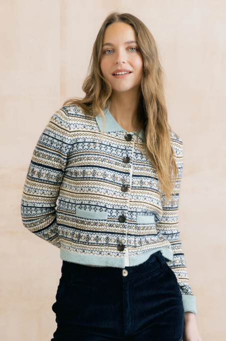 Chestnut Fair Isle Knit Jacket, Mist