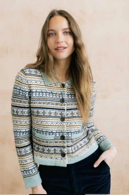 Chestnut Fair Isle Knit Jacket, Mist