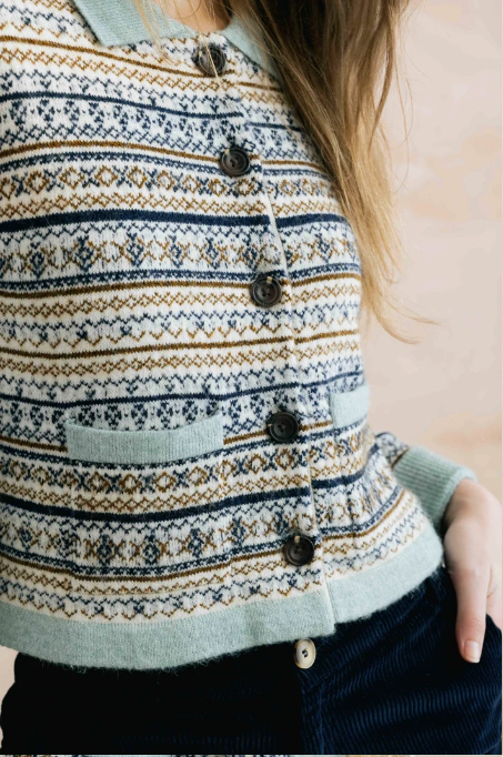 Chestnut Fair Isle Knit Jacket, Mist