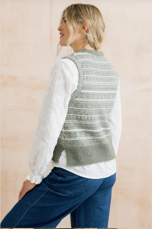 Joan Fair Isle Knit Tank, Sage