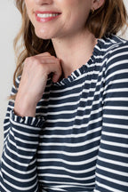 Marnie Frill Neck Striped Top, Navy