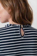 Marnie Frill Neck Striped Top, Navy